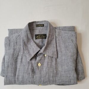 Orvis Signature 100% Linen ButtonUp Short Sleeve Casual Shirt Sz XL Gingham Logo